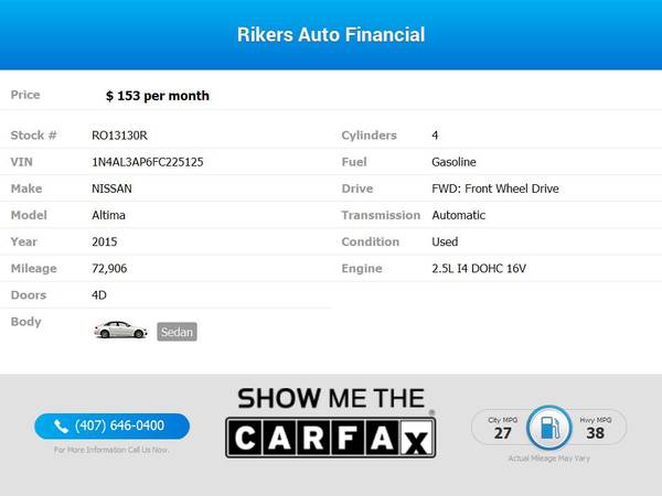 $153/mo - 2015 Nissan Altima 2.5 SL - 100 Approved! - cars & trucks... for sale in Kissimmee, FL – photo 2