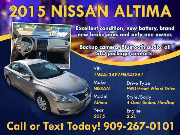 2015 Nissan Altima - cars & trucks - by owner - vehicle automotive... for sale in Ventura, CA