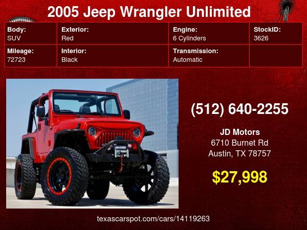 2005 Jeep Wrangler Unlimited TJ 1 OF A KIND Lifted Modified for sale in Austin, TX – photo 24