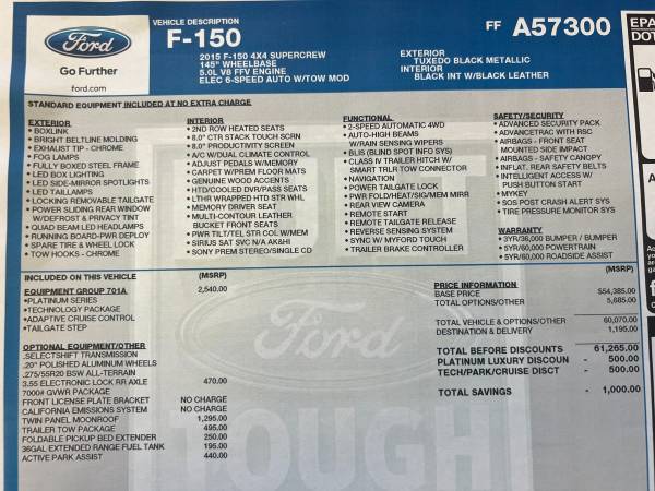 2015 Ford F-150 4wd PLATINUM-5 0 V8-PANO Roof-1 Owner - 399 mo OAC for sale in Las Vegas, NV – photo 23