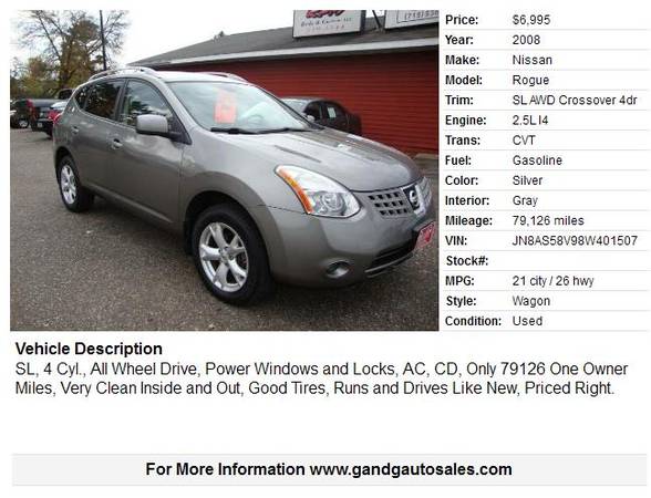 2008 Nissan Rogue SL AWD Crossover 4dr 79126 Miles for sale in Merrill, WI – photo 2