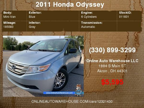 2011 *Honda Odyssey* EX 8 PASSENGER POWER SLIDING DOORS 185k CLEAN... for sale in Akron, WV