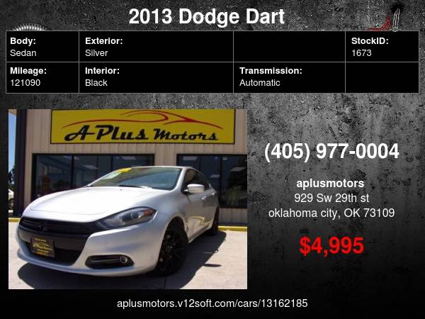 2013 Dodge Dart SXT 4dr Sedan - cars & trucks - by dealer - vehicle... for sale in Oklahoma City, OK