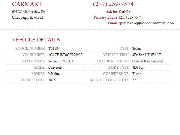 2016 Chevrolet Malibu 4dr Sdn LT w/1LT 4dr Sdn for sale in Champaign, IL – photo 24