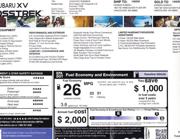2015 Subaru Crosstrek XV - 5 speed Manual Tranmison, super low miles for sale in Portland, OR – photo 24