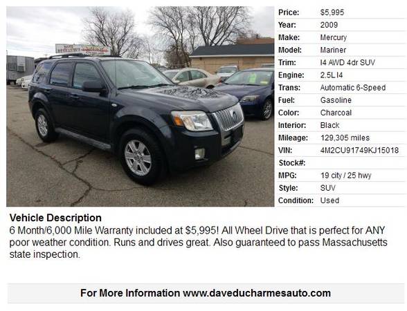 2009 Mercury Mariner AWD *Guaranteed Credit Approval* - cars &... for sale in Lowell, MA – photo 2