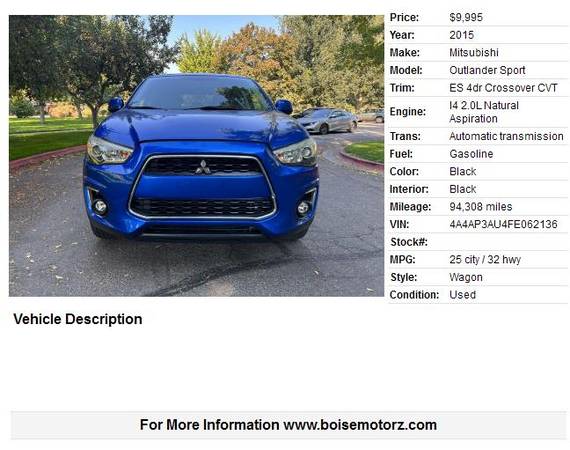2015 Mitsubishi Outlander Sport ES GREAT ON GAS - cars & for sale in Boise, ID – photo 2