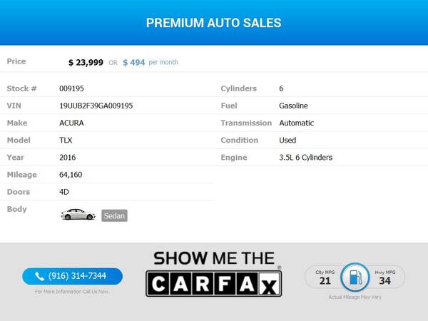 2016 Acura V6NAVBACKUP V 6 NAVBACKUP V-6-NAVBACKUP CAMFULLY for sale in Sacramento , CA – photo 2