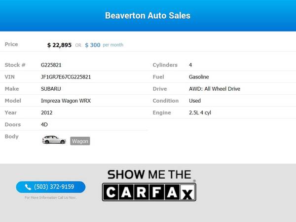2012 Subaru Impreza Wagon WRX FOR ONLY 300/mo! - - by for sale in Beaverton, OR – photo 2