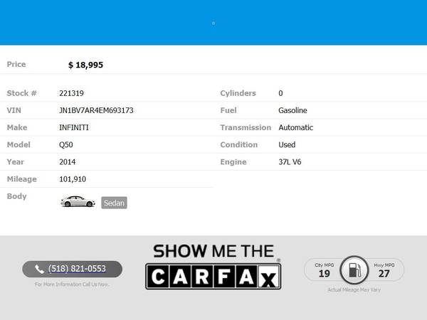 391/mo - 2014 Infiniti Q50 Q 50 Q-50 Premium AWDSedan - cars & for sale in Rensselaer, NY – photo 2