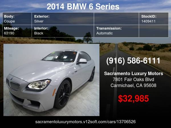 2014 BMW 6 Series 650i M PKG 2dr Coupe LOW MILES LOADED WARRANTY *... for sale in Carmichael, CA – photo 23