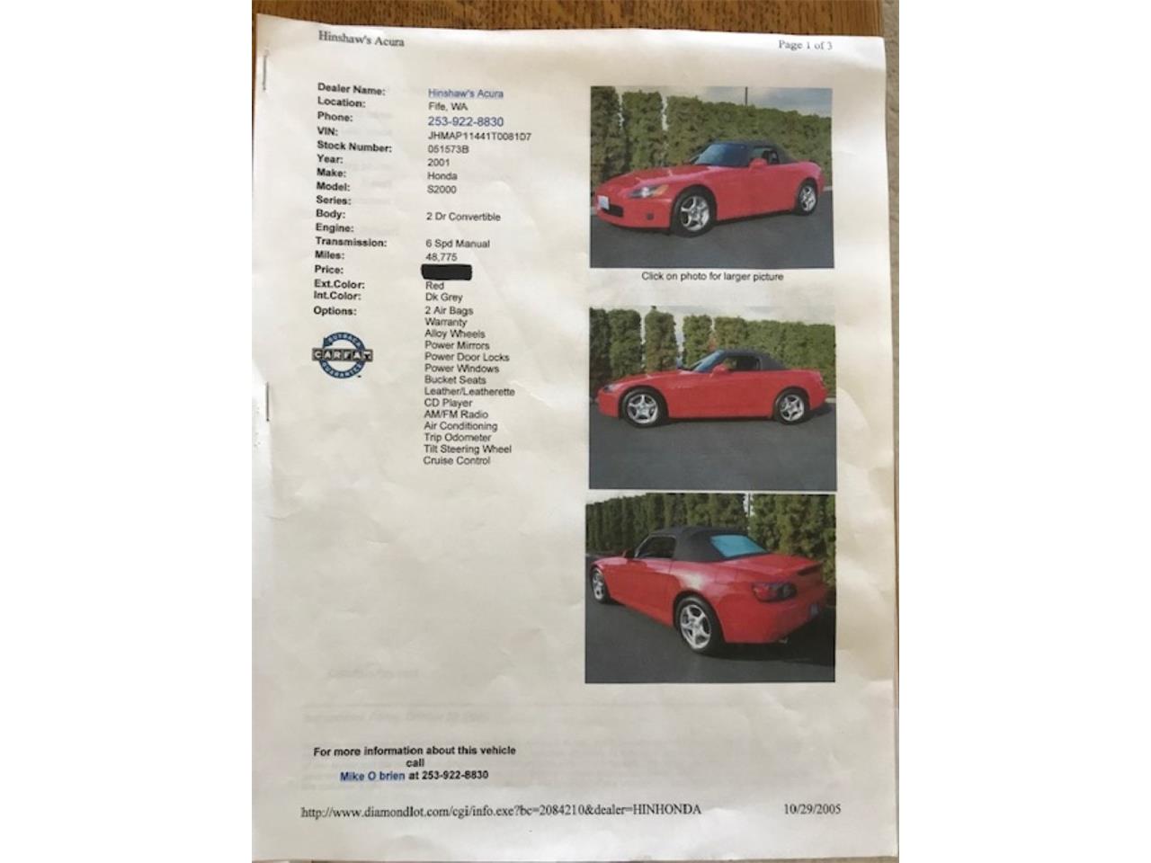 For Sale at Auction: 2001 Honda S2000 for sale in Tacoma, WA – photo 5