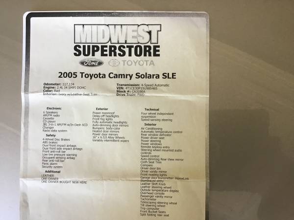 2005 Toyota Solara for sale in North Newton, KS – photo 9