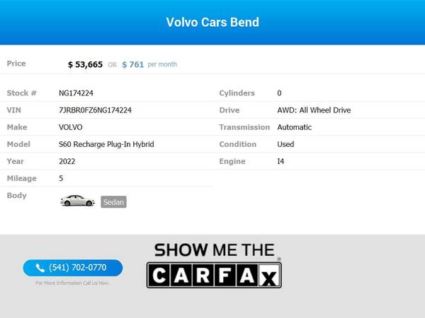 761/mo - 2022 Volvo S60 S 60 S-60 Recharge PlugIn Hybrid S60 for sale in Bend, OR – photo 2