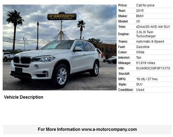 2015 BMW X5 xDrive35i - - by dealer - vehicle for sale in San Antonio, TX