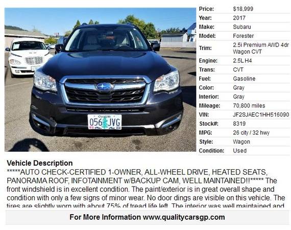 2017 Subaru Forester *1-OWNR, AWD, HTD SEATS, PANORAMA ROOF*... for sale in Grants Pass, OR – photo 2