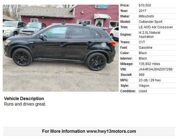 2017 Mitsubishi Outlander Sport LE AWD 4dr Crossover 136902 Miles for sale in Wisconsin dells, WI – photo 2