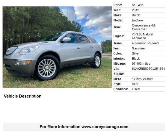 2012 Buick Enclave Convenience 4dr Crossover 97463 Miles - cars & for sale in Douglasville, GA – photo 2
