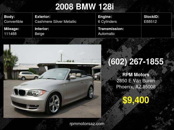 2008 BMW 128i Convertible - cars & trucks - by dealer - vehicle... for sale in Phoenix, AZ