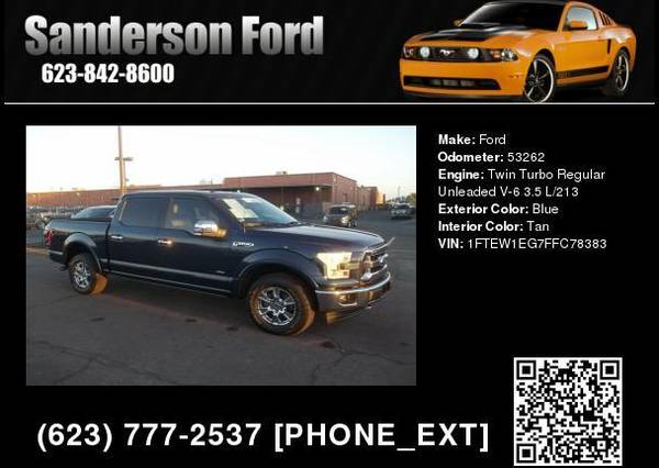 2015 Ford F-150 Lariat Crew Cab 4WD Blue Jeans for sale in Glendale, AZ