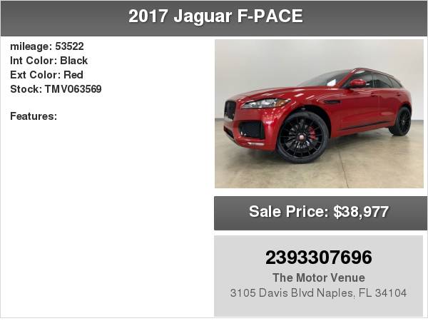 2017 Jaguar F-PACE AWD 4dr S with Metal-Look Bodyside Insert and... for sale in Naples, FL – photo 24
