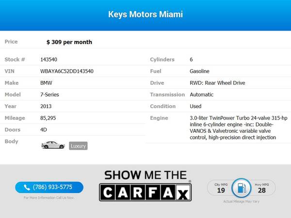 2013 BMW 7-Series 740i FOR ONLY $309/mo! - cars & trucks - by dealer... for sale in Miami, FL – photo 2