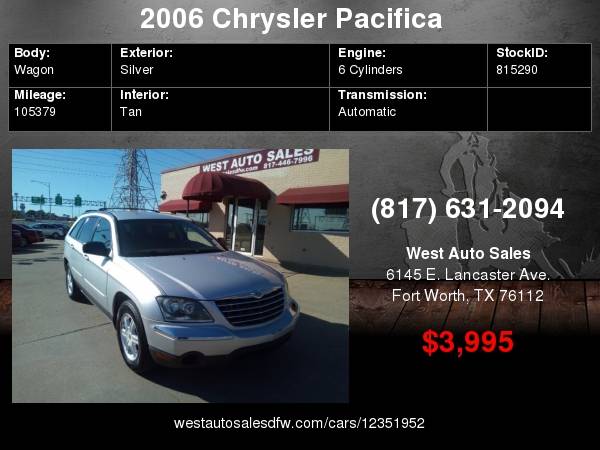 2006 Chrysler Pacifica 4dr suv FWD 3995 Cash Cash / Finance for sale in Fort Worth, TX