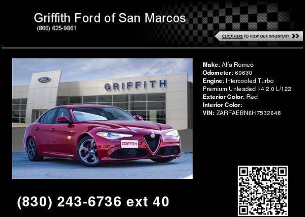 2017 Alfa Romeo Giulia - cars & trucks - by dealer - vehicle... for sale in San Marcos, TX