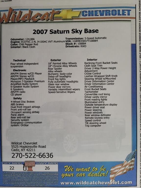 2007 Saturn Sky Roadster for sale in Cadiz, KY – photo 20