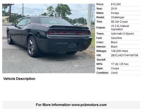 2010 DODGE CHALLENGER for sale in Panama City Beach, FL – photo 2