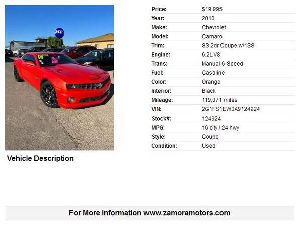 2010 Chevrolet Camaro SS 2dr Coupe SS - - by dealer for sale in Oxnard, CA – photo 6