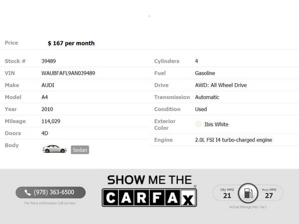 2010 Audi A4 A 4 A-4 2 0T 2 0 T 2 0-T Premium FOR ONLY 167/mo! for sale in Fitchburg, MA – photo 2